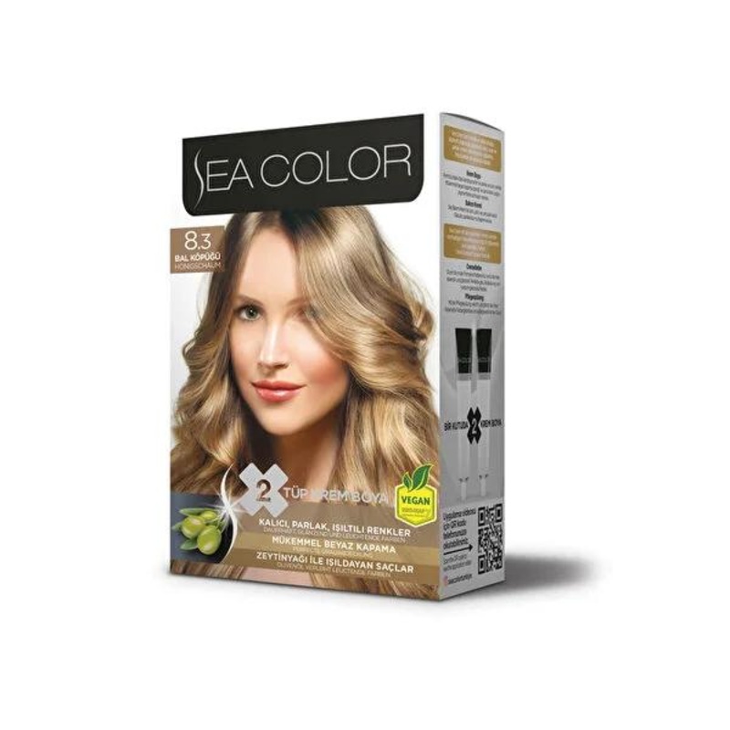 Sea Color 8.3 Honey Blonde Hair Dye Kit: Permanent, Vibrant Color & 100% Gray Coverage – Achieve Shiny, Bal Kp_ Hair at Home.