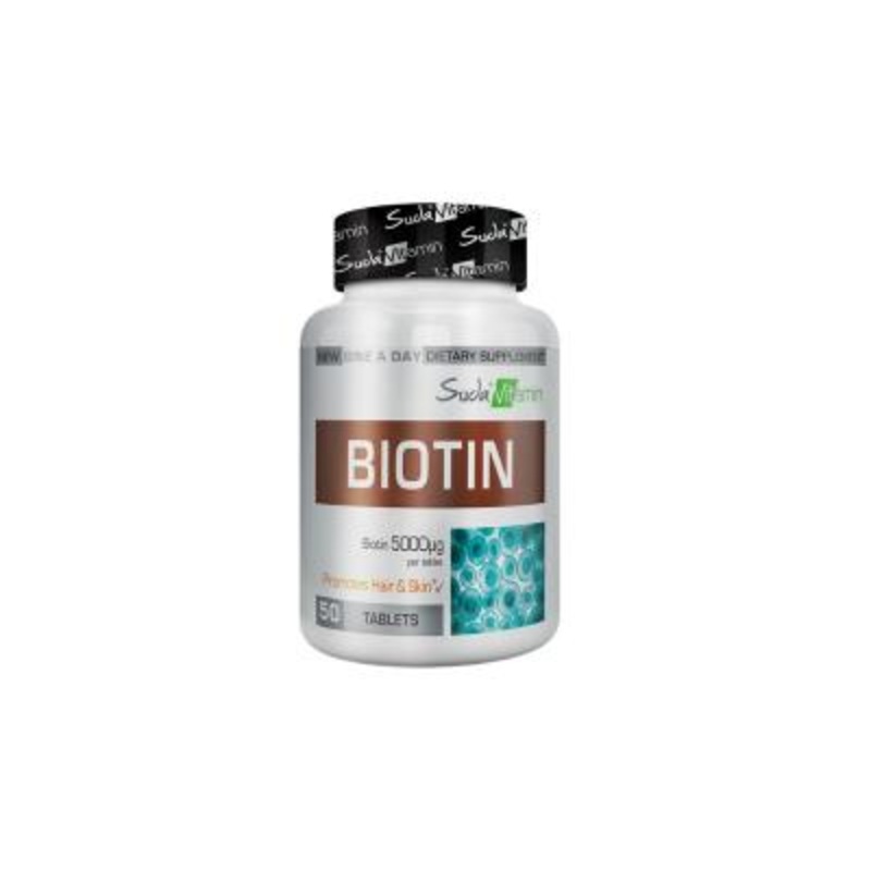 Suda Vitamin Biotin 5000 mcg Dietary Supplement – 50 Tablets for Healthy Skin, Hair & Nails