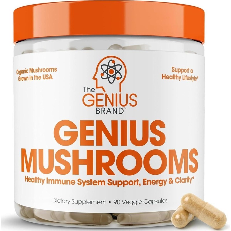 Genius Mushrooms Nootropic Brain Supplement  90 Vegan Capsules (30-Day Supply) Mushroom Complex – 90 Count
