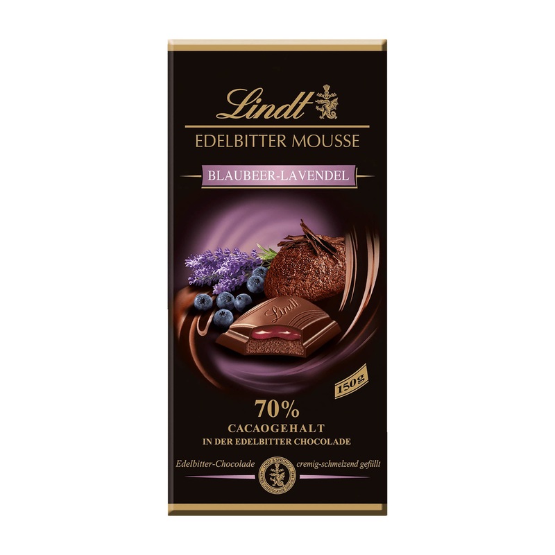 Lindt Edelbitter Mousse Blueberry-Lavender dark chocolate bar, 150 g