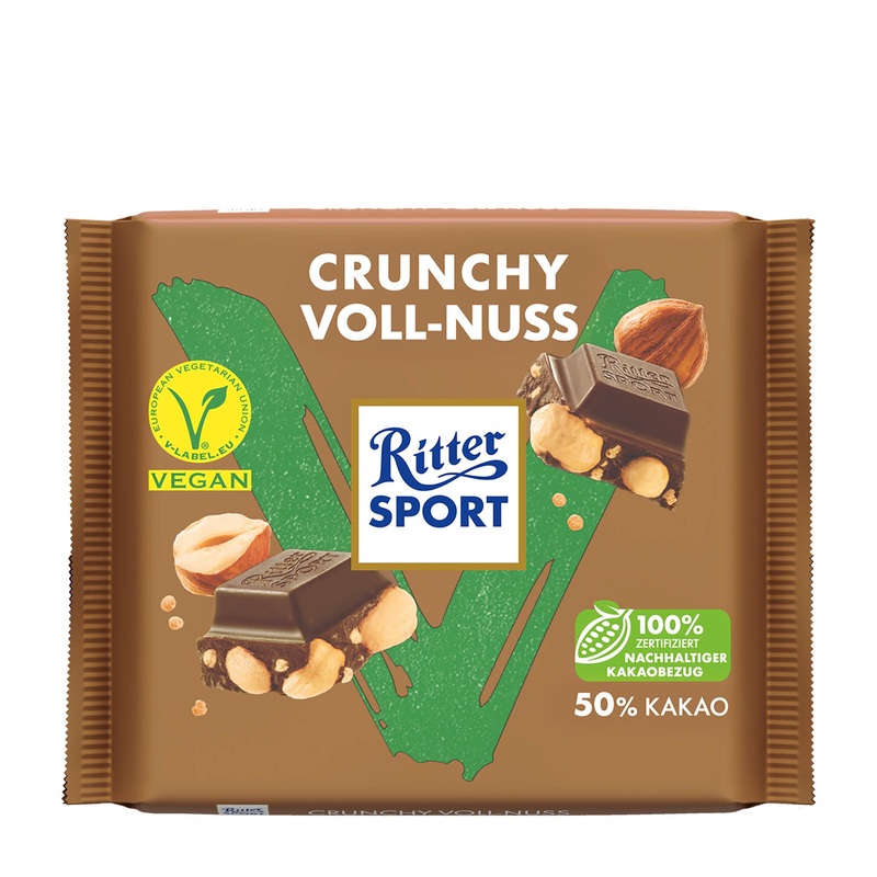Ritter Sport Crunchy Whole Hazelnut vegan chocolate bar, 100 g