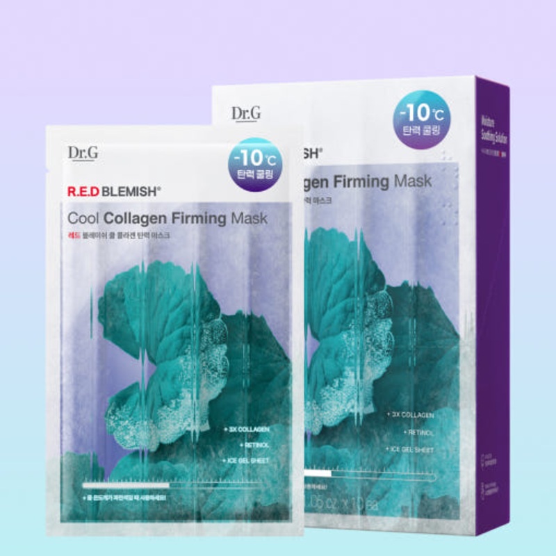 Dr.G RED BLEMISH Cool Collagen Firming Mask  30g x 10ea | -10C Cooling Gel Sheet Mask with Collagen, Retinol & Bakuchiol for Firm, Lifted Skin