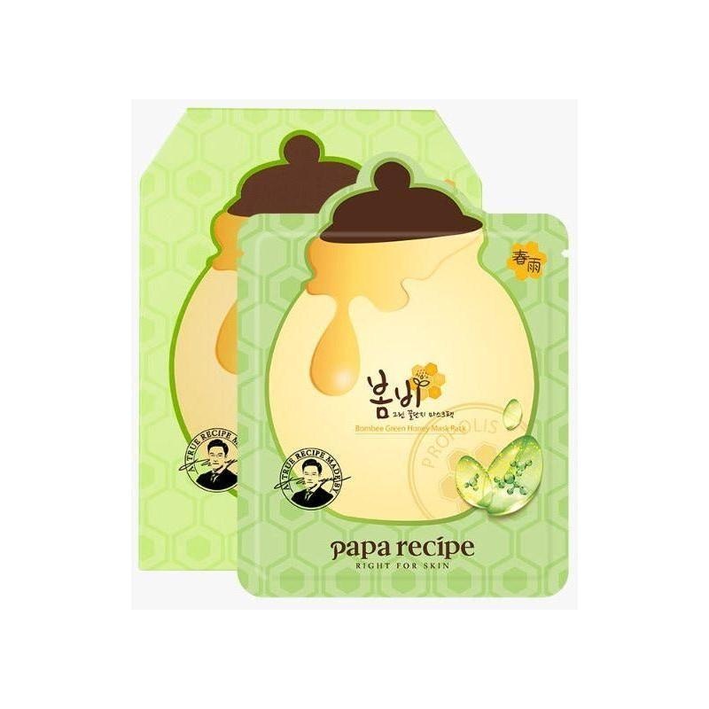 papa recipe Bombee Green Honey Mask Pack Set  25g x 10 pcs | Revitalising Sheet Masks with Honey & Chlorophyll for a Healthy Glow