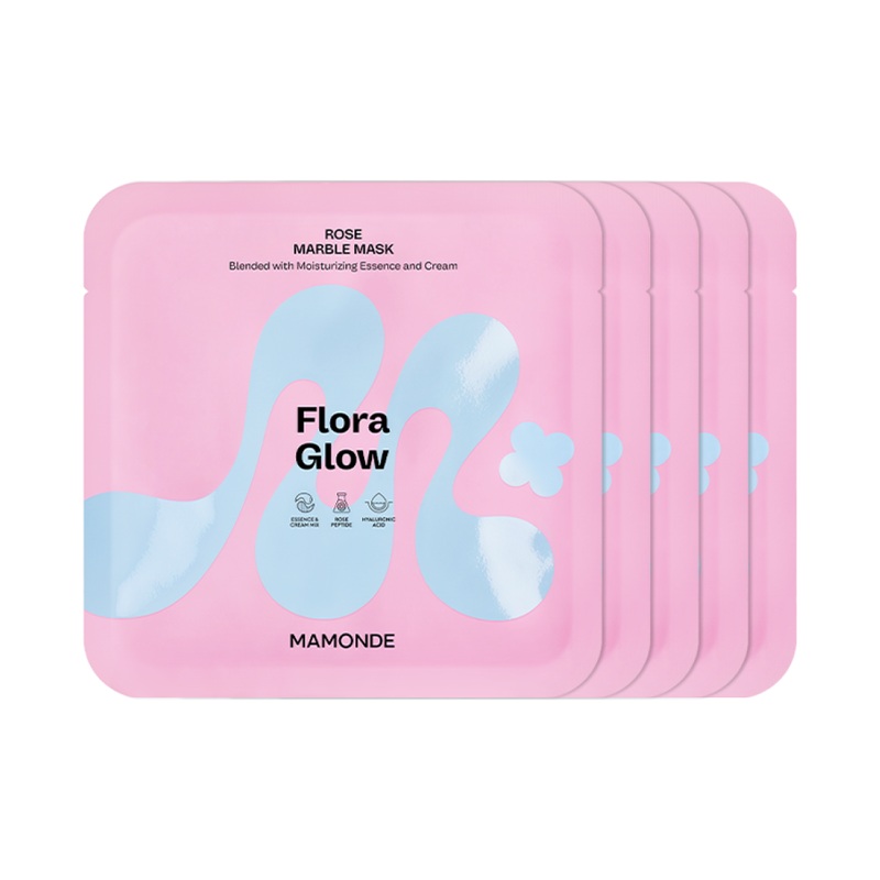 Mamonde Flora Glow Rose Marble Mask  Firming & Hydrating with Vegan Collagen  36g x 5ea
