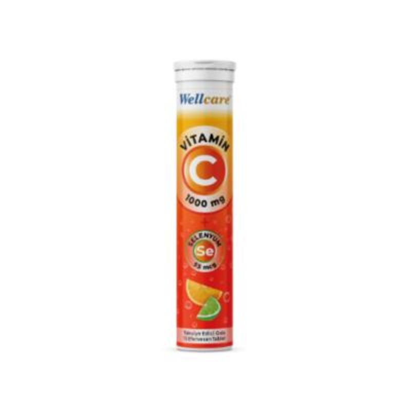 Wellcare Vitamin C Effervescent Tablets – 1000mg Vitamin C & 55mcg Selenium, Immune System Support, Orange Flavored