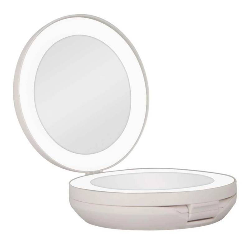 Zadro 4.75″ Round Dual LED Lighted Travel Mirror 10X/1X LEDT01 TAUPE