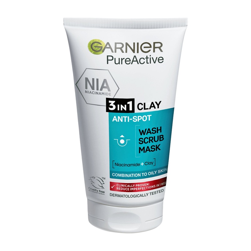 Garnier PureActive 3in1 clay anti-spot wash scrub mask, 150 mL