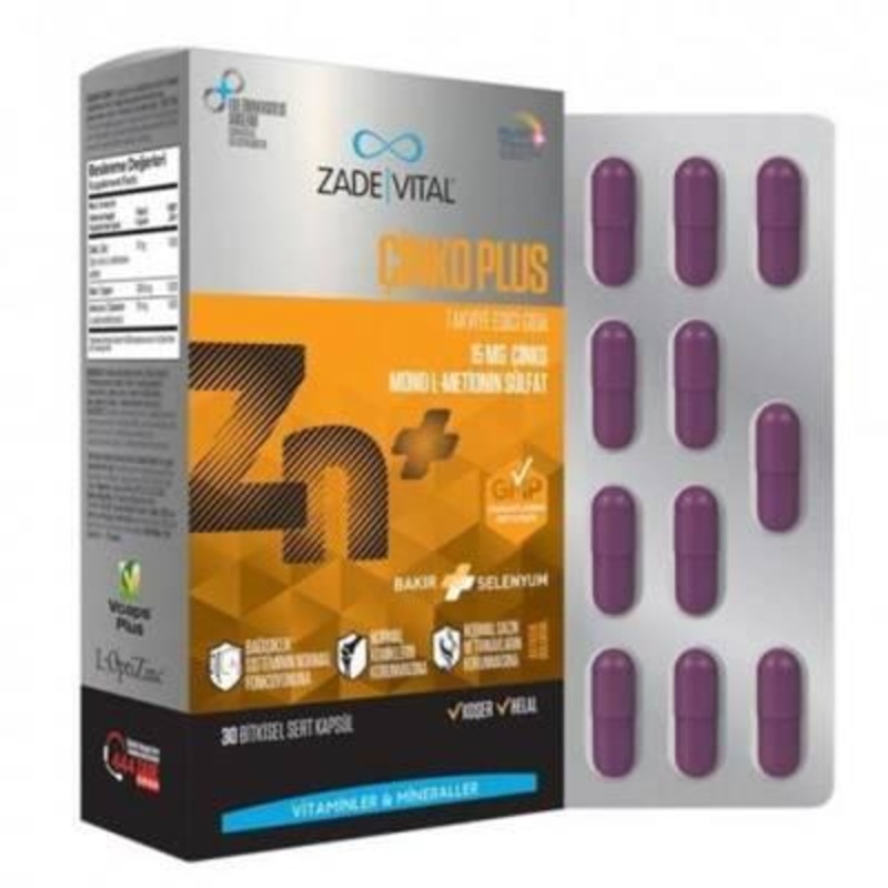 Zade Vital Zinc Plus: Immune Support Supplement with Highly Absorbable L-OptiZinc, Copper & Selenium – Vegan, Vegetarian – 30 Capsules