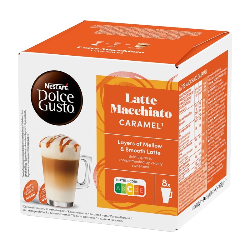 Nescafe Dolce Gusto Latte Macchiato caramel coffee capsules, 8 Cups