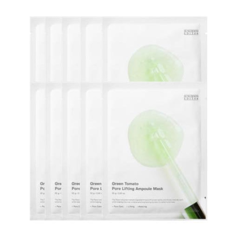 SUNGBOON EDITOR Green Tomato Pore Lifting Ampoule Mask  23ml x 10ea | Pore-Tightening & Brightening Sheet Mask with Peptides & Niacinamide