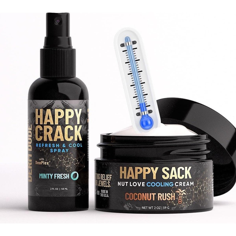 Derm Dude Happy Sack & Crack Power Pair  2 x 60ml | Ball Deodorant & Butt Spray with Cooling Mint & Coconut Rush Scent