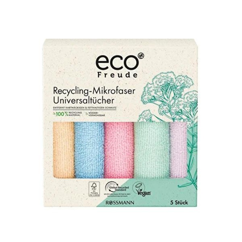 Eco Freude 5-Pack Recycled Microfiber Cleaning Cloths – Eco-Friendly, Vegan, FSC Certified