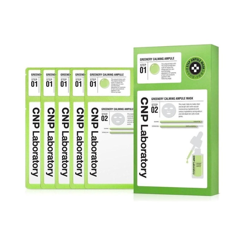 CNP 2-Step Greenery Calming Ampule Mask  5 Sheets | Soothing & Sebum-Control Skincare