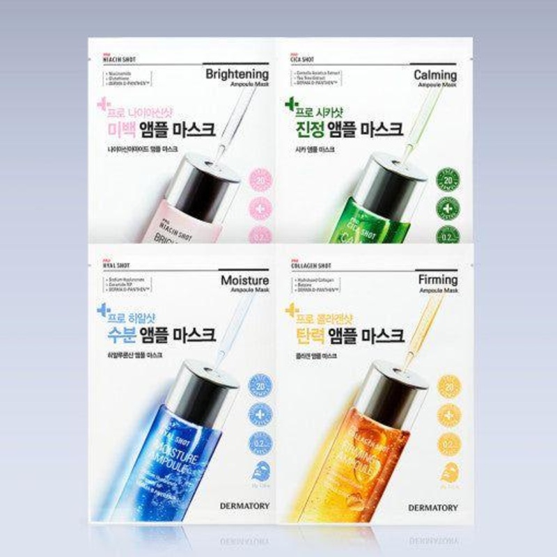 DERMATORY Pro Ampoule Shot Mask  34g x 10 Sheets | Targeted Skincare Solutions Moisture(Hyal Shot)