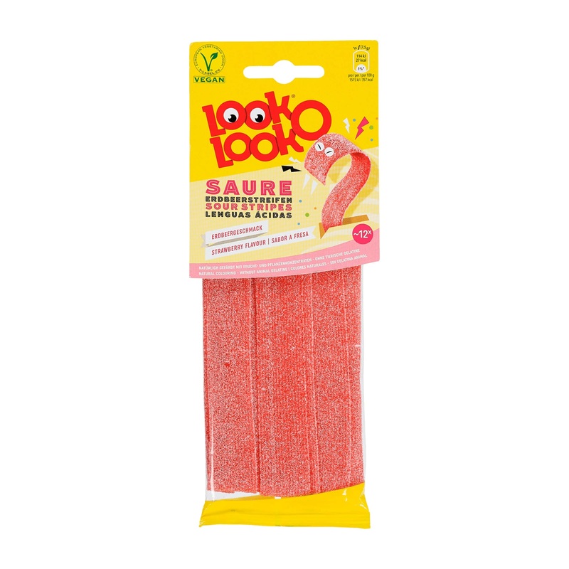 Look-O-Look Sour Stripes Strawberry Fruit Gummi, 90 g