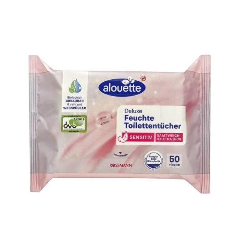 Alouette Aloe Vera Wet Toilet Paper 50-Count: Gentle, Biodegradable, Fragrance & Alcohol-Free Wipes for Sensitive Skin – Flushable & pH Neutral