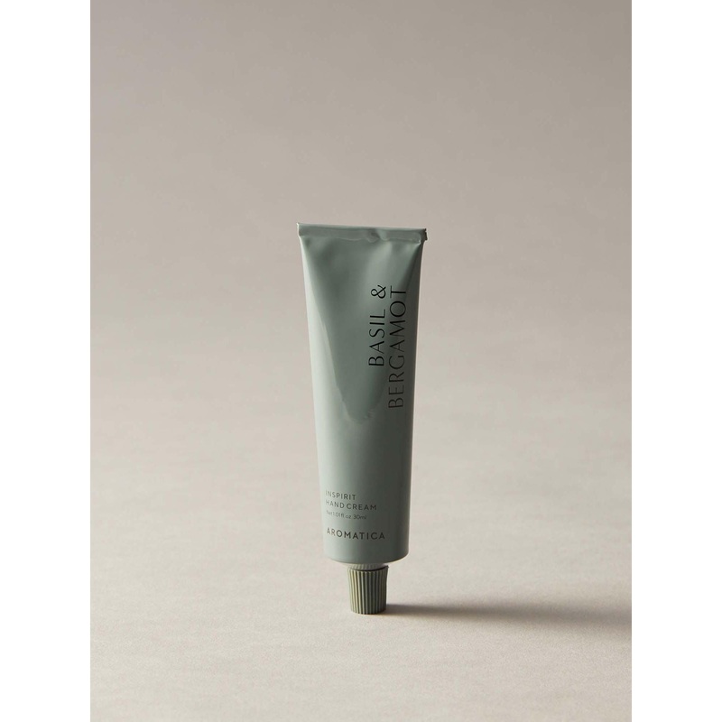 AROMATICA Inspirit Hand Cream Basil & Bergamot  30ml | Refreshing, Lightweight Hydration for Smooth, Soft Hands