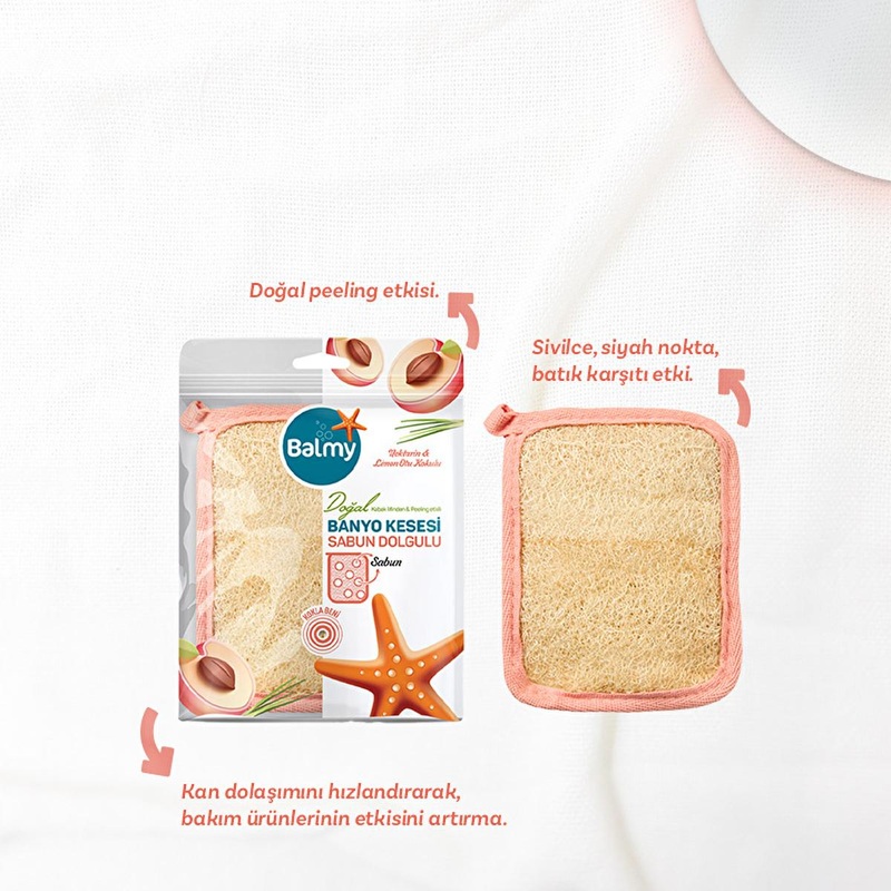 Balmy Nektari Soap-Filled Loofah Bath Sponge: Natural Exfoliating Loofah with Nectarine & Lemongrass – Deep Cleansing, Skin Renewal