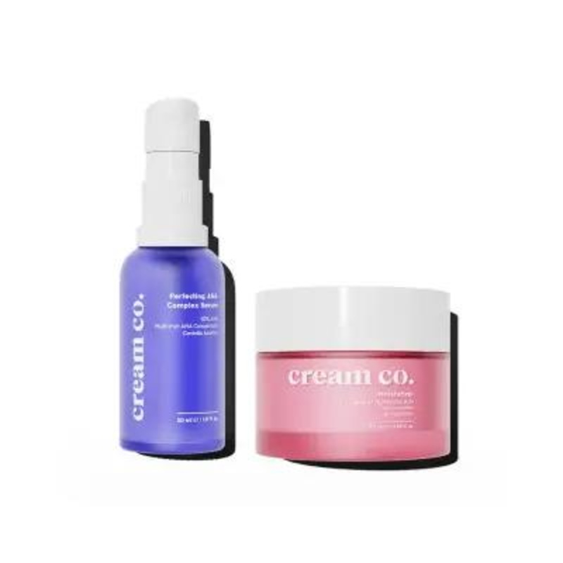 Cream Co. AHA Serum & Hyaluronic Acid Moisturizer Set: Vegan Skincare for Acne Treatment, Skin Brightening & Even Tone