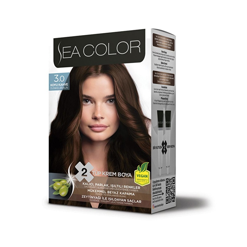 Sea Color Boya: Dark Brown Olive Oil Hair Dye for 100% Gray Coverage, Permanent Color & Shine