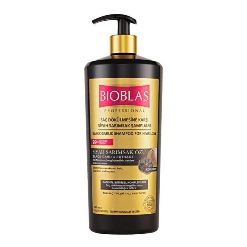 Bioblas Black Garlic Shampoo for Hair Loss – 1000ml, Anti-Hair Loss, Natural Hair Care, Sulfate-Free, Nourishing & Repairing
