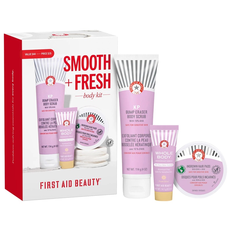 Skin Smooth + Fresh: Body Skincare Set for Bumps, Ingrown Hairs & Odor Control – AHA Scrub, Deodorant Cream & Ingrown Hair Pads