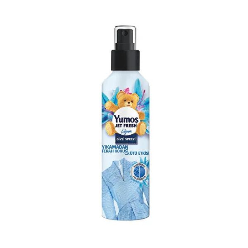 Yumo_ Jet Fresh Fabric Refresher Spray – Lilyum Scent, 6.76 fl oz – Anti-Wrinkle, Freshens Without Washing