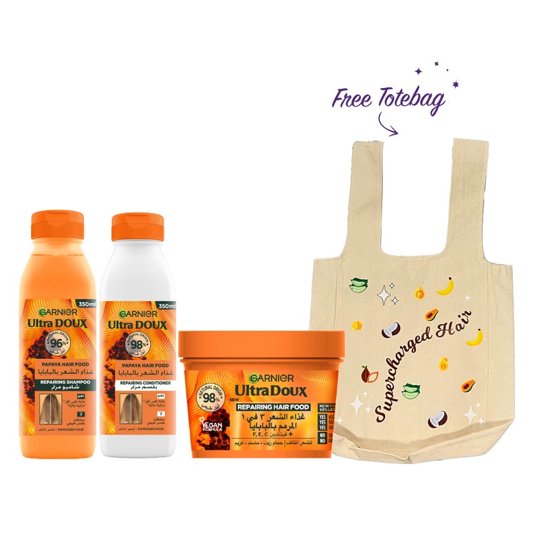 FREE Tote Bag Garnier Ultra Doux Hair Food Papaya Conditioner + Mask + Shampoo