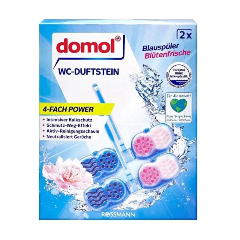Domol Toilet Bowl Cleaner Block – Blue Water Cleaning, Limescale Prevention & Odor Eliminator – Long-Lasting Fresh Scent & Automatic Hygiene