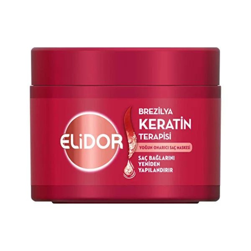 Elidor Brazilian Keratin Therapy Hair Mask: Intensive Repair for Damaged Hair, Reduce Split Ends – Deep Conditioning Marula Oil & Vitamin E Treatment (7.44 fl oz)