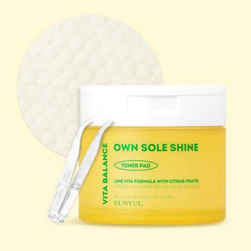 EUNYUL VITA BALANCE OWN SOLE SHINE TONER PAD  70 Pads/190ml | Exfoliate & Replenish Moisture with Lime Extract