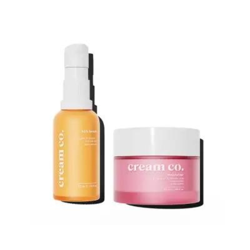 Cream Co. Hydrating Skincare Set: SOS Serum + Moisturizer | Vegan, Brightening, Anti-Aging, Repairs Skin Barrier, Evens Skin Tone
