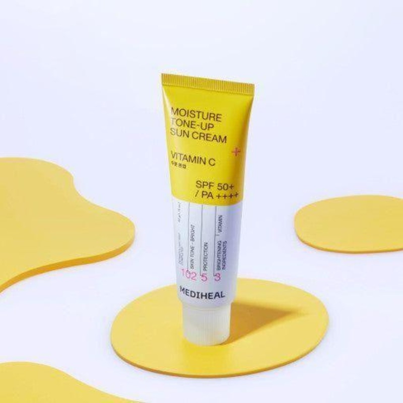 MEDIHEAL Moisture Tone-Up Sun Cream Vitamin C  50ml | SPF 50+ PA++++ Brightening & Moisturising Glow Sunscreen