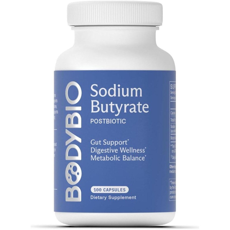 BodyBio Sodium Butyrate Supplement  100 Capsules | Gut Health, Detox & Inflammation Support 100 Count (Pack Of 1)