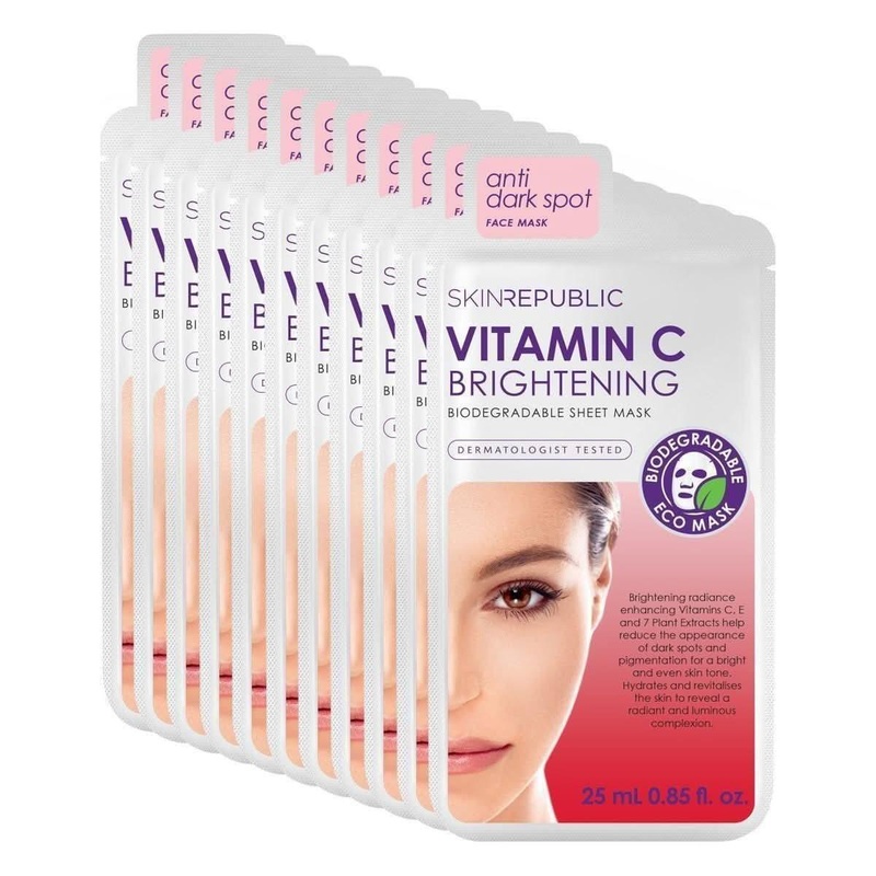 Skin Republic Vitamin C Brightening Face Sheet Mask  Pack of 10 | Radiance-Boosting, Age Spot Reducing Treatment