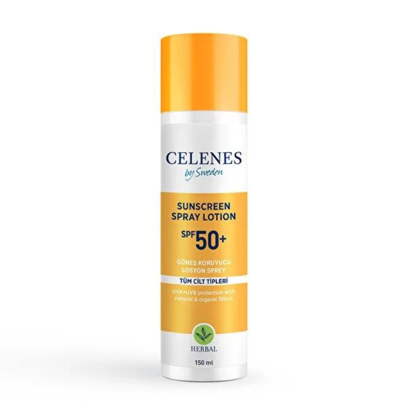 Celenes Herbal Sunscreen Spray SPF 50: Ultimate UVA/UVB Sun Protection, Water Resistant, Gentle for Sensitive Skin  150ml