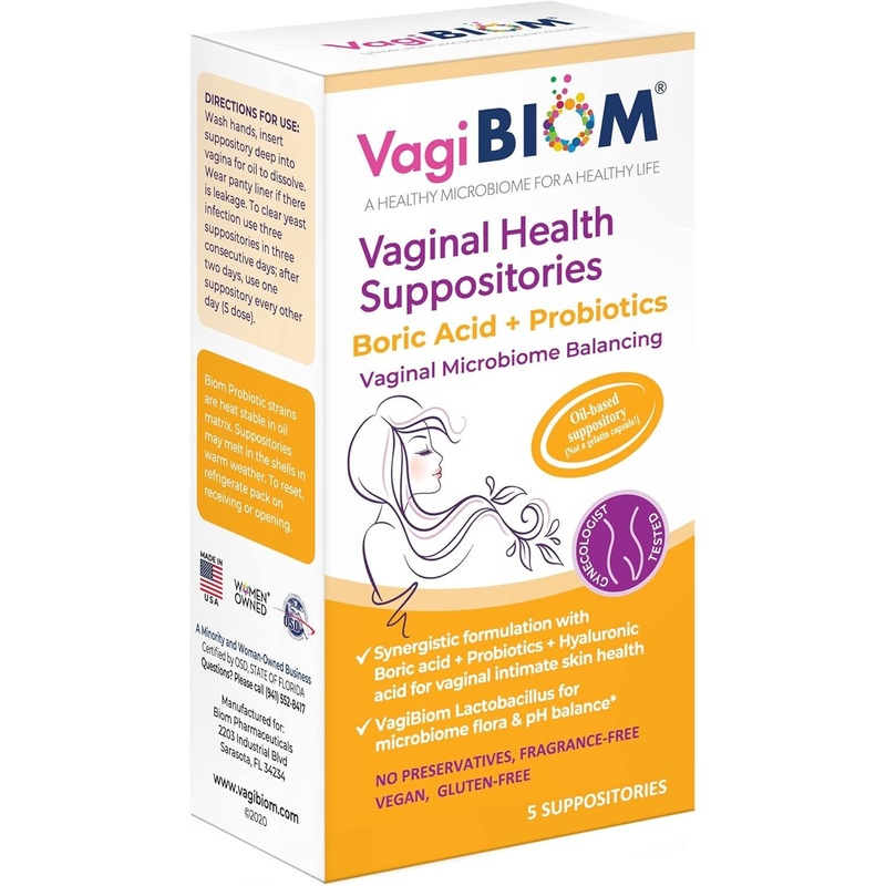 VagiBiom Vaginal Health Suppositories with Boric Acid + Probiotics  5 Suppositories | Feminine Health & pH Balance