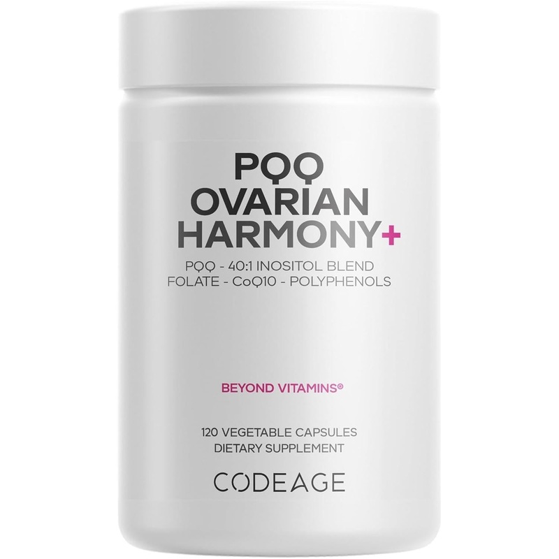 Codeage PQQ Ovarian Harmony+ | 120 Vegetable Capsules | Advanced Womens Supplement with PQQ, Myo-Inositol & D-Chiro-Inositol, Folate 5-MTHF & CoQ10, Wild Blueberry & Pomegranate Extracts