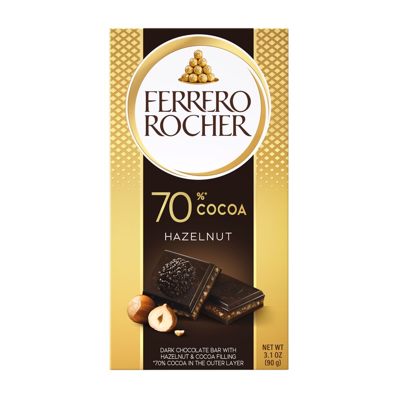 Ferrero Rocher Hazelnut 70% cocoa dark chocolate bar, 90 g