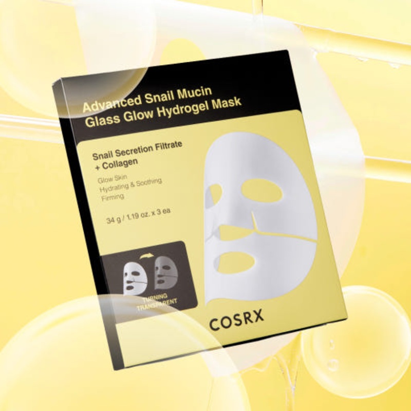 COSRX Advanced Snail Mucin Glass Glow Hydrogel Mask  34g x 3ea | Hydrating Radiance-Boosting Sheet Mask Set