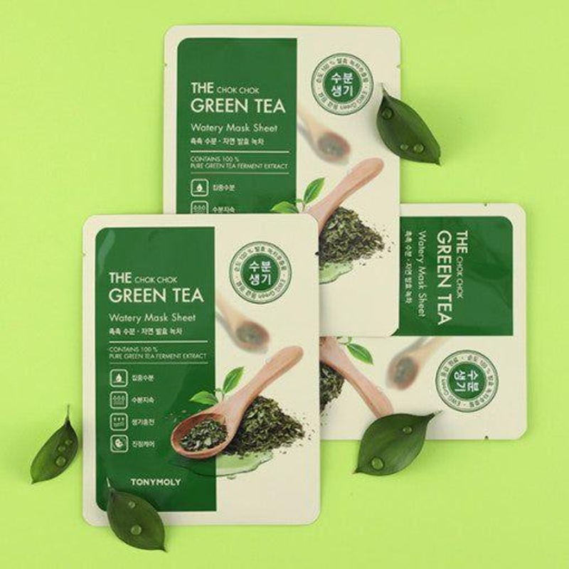 TONYMOLY The Chok Chok Green Tea Watery Mask Sheet  20g x 10ea | Soothing, Hydrating Sheet Masks with 100% Green Tea Extract