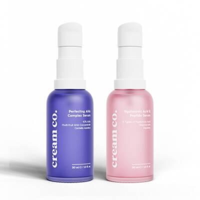 Cream Co. Skincare Serum Set – Nourishing AHA Complex & Hyaluronic Acid Serum for Acne-Prone Skin, Vegan Skincare