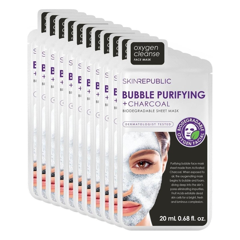 Skin Republic Bubble Purifying + Charcoal Face Sheet Mask (Pack of 10) | Deep Pore Detox & Radiant Glow  Save 30%