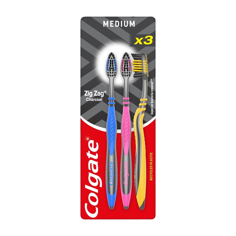 Colgate Zig Zag Charcoal medium manual toothbrush, 3 Count