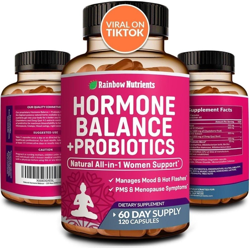 Rainbow Nutrients Hormone Balance + Probiotics for Women  3450mg, 120 Vegan Capsules | PMS, Menopause & Digestive Support