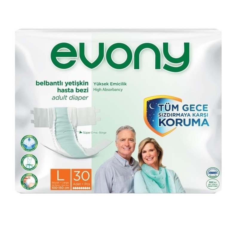 Evony Large Adult Diapers with Belt – Comfortable, Leak-Proof Incontinence Care for Adults – 30 Count