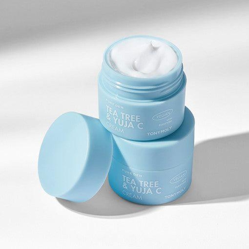 TONYMOLY Pure Dew Tea Tree & Yuja C Cream  50ml | Soothing & Brightening Cream for Sensitive Skin