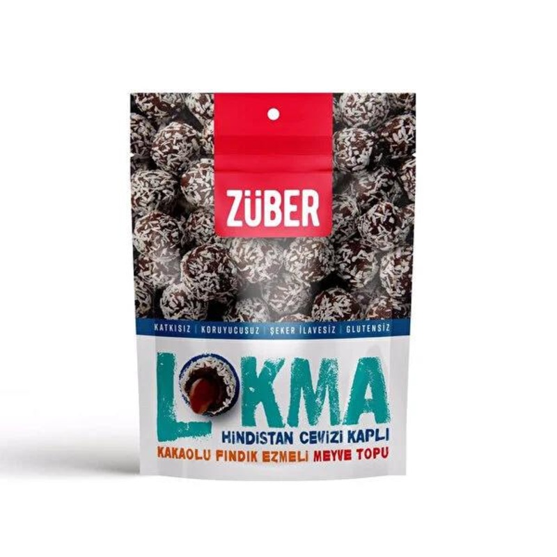 Zuber Coconut Coated Fruit Balls with Cocoa Filled Hazelnut Paste – Gluten-Free, No Added Sugar Snacks