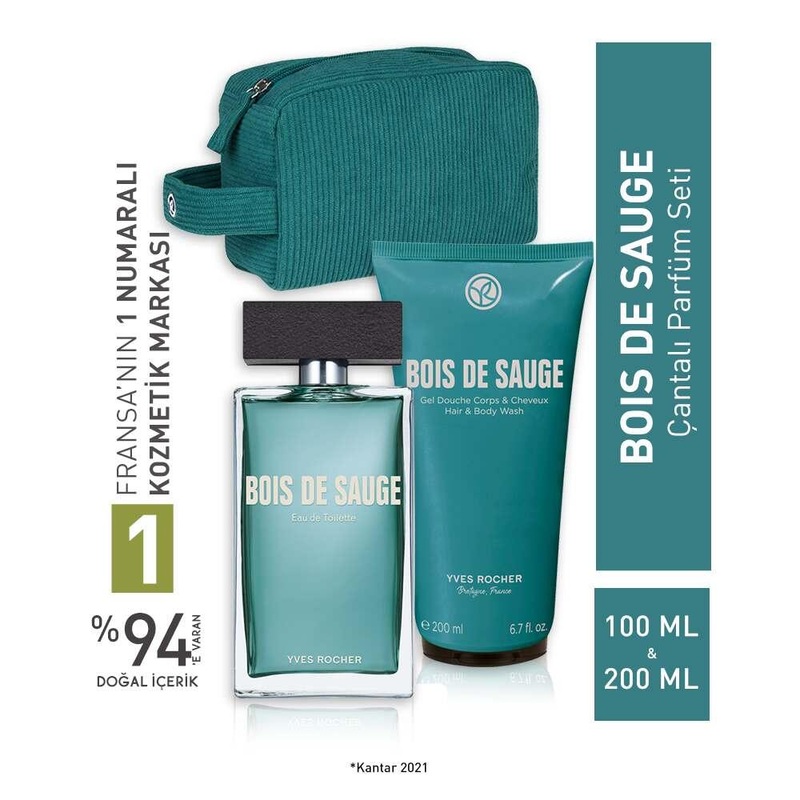 Bois de Sauge Men’s Fragrance Gift Set – EDT 100ml, Shampoo & Travel Bag