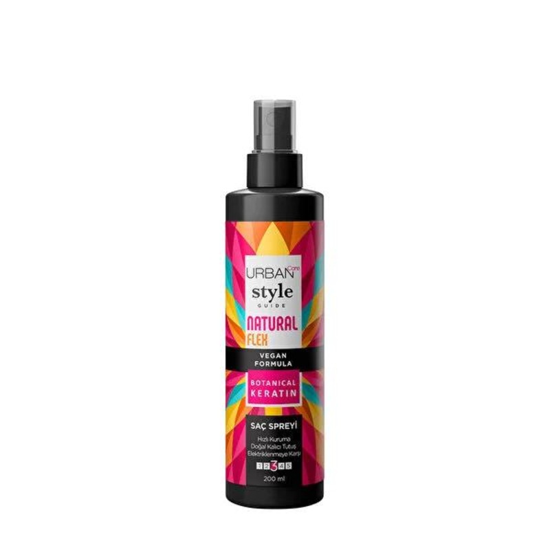 Urban Care Style Guide: Natural Flex Hair Spray – Non-Aerosol, UV & Heat Protection, Botanical Keratin for Flexible Hold & Frizz Control (6.76 fl oz)